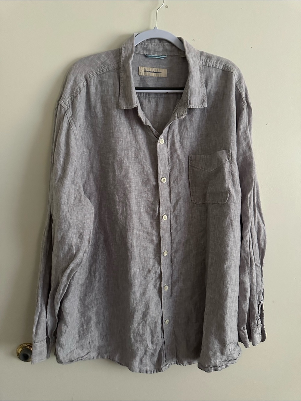 Men's Tommy Bahama Relax Button Front Long Sleeve Shirt 100% Linen grey Size 3XL